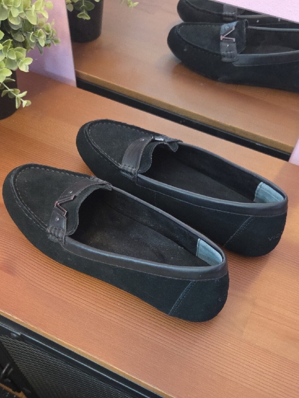 Vionic Black Suede Loafers with Silver Accent - Picture 2 of 5